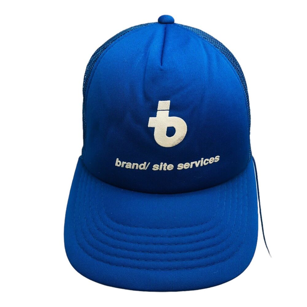 Vtg Brand Site Services Trucker Ball Hat Cap SnapBack Cotton Mesh Rope Blue